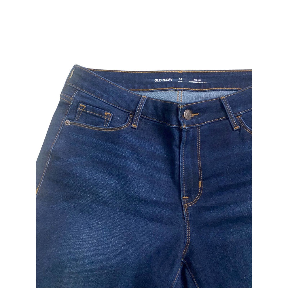 Old Navy Kicker Boot Cut Women Size 10 Short Blue Dark Wash Denim Mid Rise Jeans - Picture 2 of 7